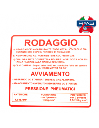 Targhetta rossa rodaggio Piaggio...