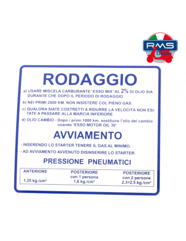 Targhetta blu rodaggio Piaggio Vespa...